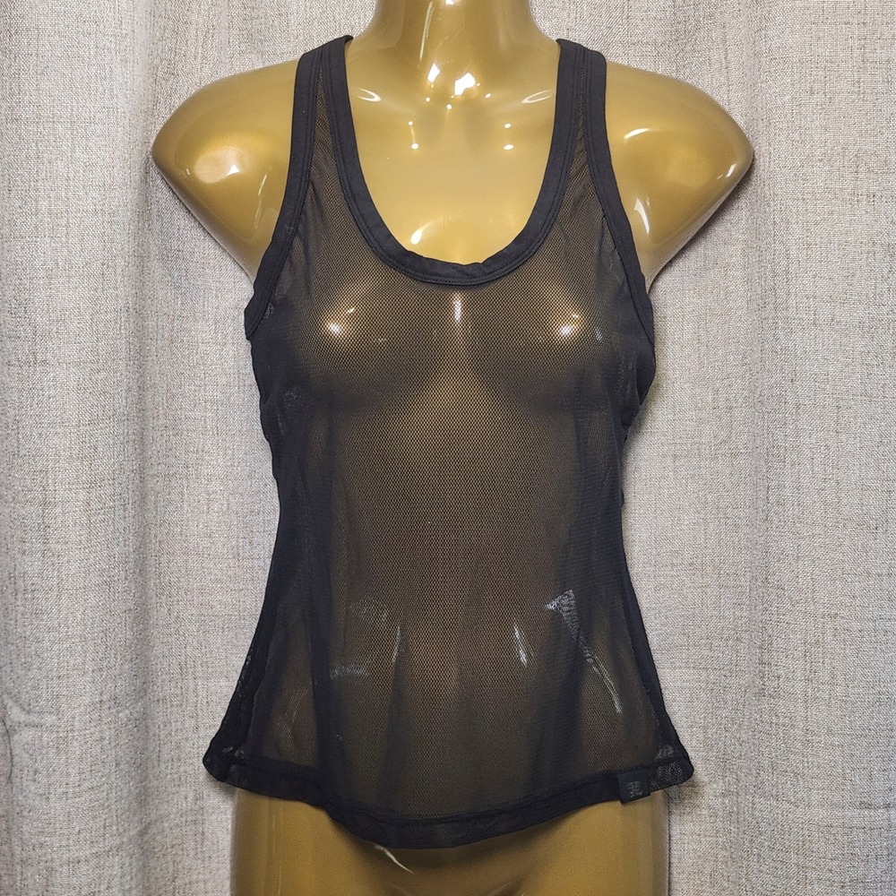 Savage X Fenty Lingerie Mesh Tank Top Small Black Racer Back‎ Sheer Rhianna